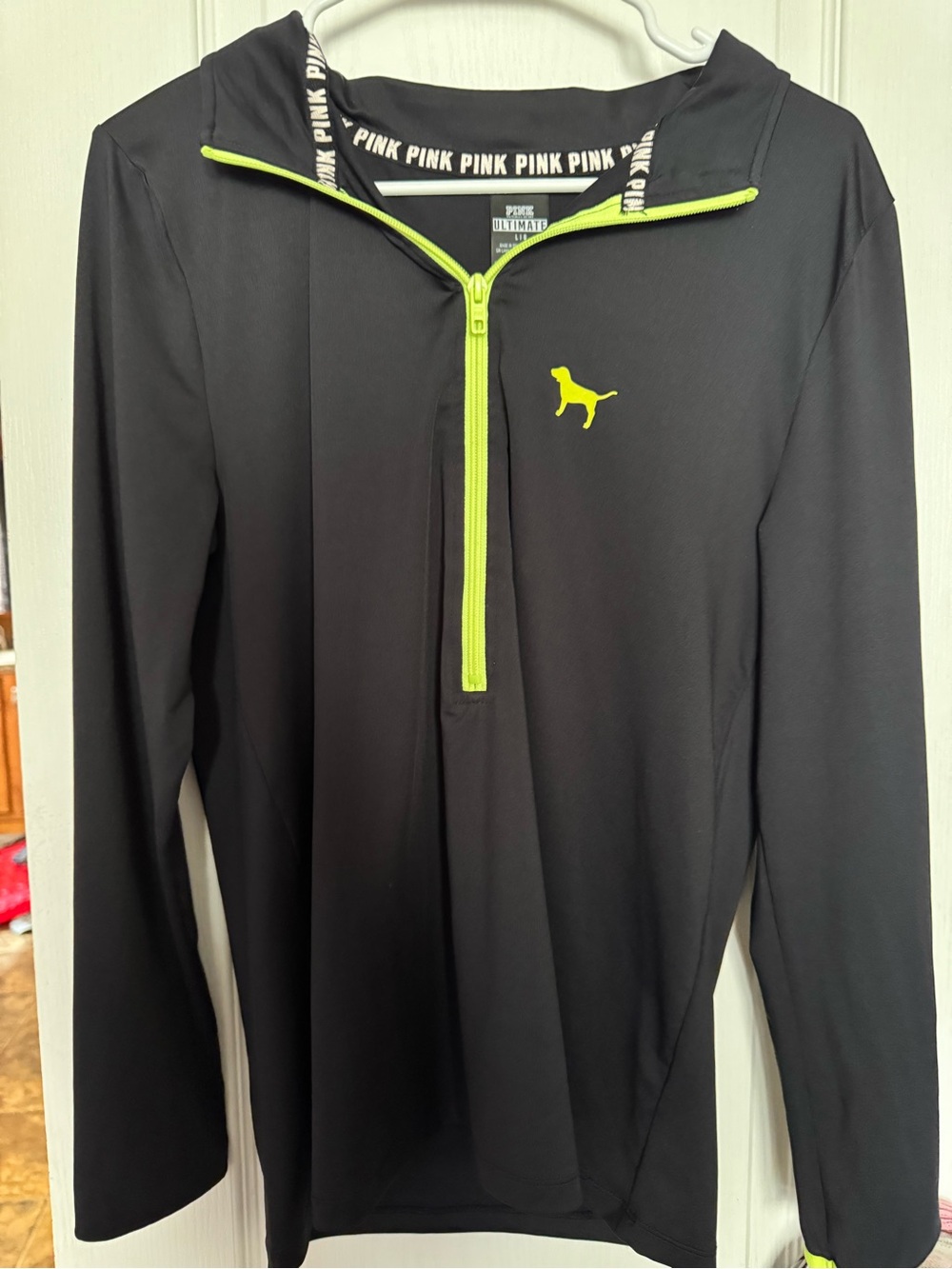 Victoria's Secret PINK Black Hoodie with Neon Green Trim